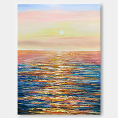 Abstract Sunset Modern Wall Art Acrylic Painting Large Texture Sea Surface Landscape Oil Painting Home Decor