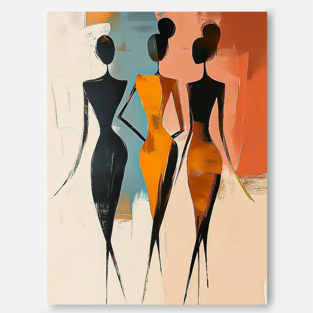 Original Lovely Lady Acrylic Painting Canvas Large Line Portrait Artwork Abstract Woman Wall Art Framed