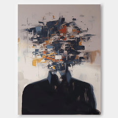 Abstract Faceless Artwork Original Cool Man Wall Art Black Series Large Portrait Painting For Living Room
