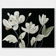 Original Black Abstract Oil Painting On Canvas Horizontal Flower Texture Artwork Home Decor Gift
