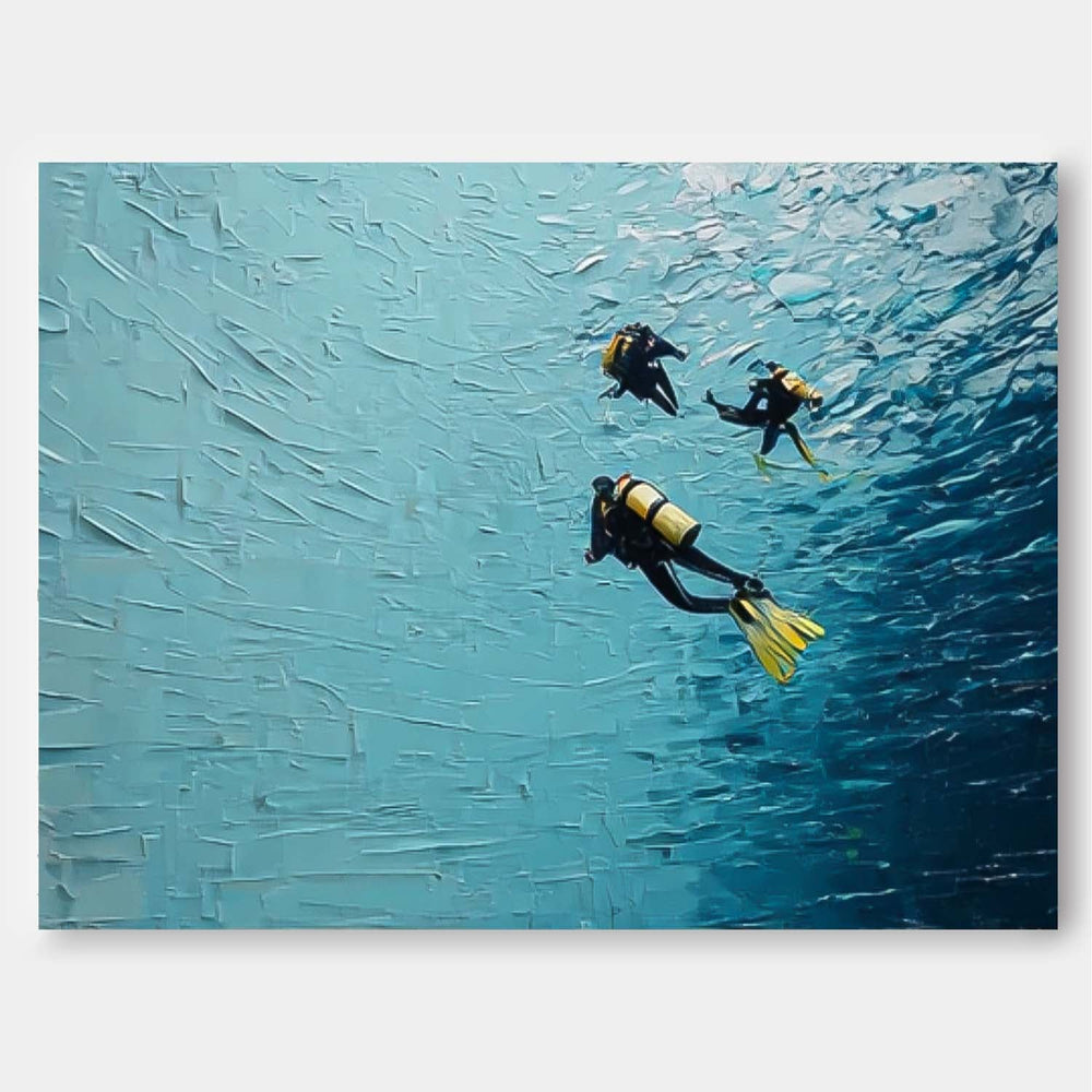 Abstract Underwater Artwork Blue Texture Painting Minimalist Diving Art Large Ocean Painting Diving Gifts