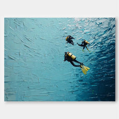 Abstract Underwater Artwork Blue Texture Painting Minimalist Diving Art Large Ocean Painting Diving Gifts