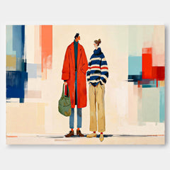 Modern Abstract Couple Oil Painting Minimalist Urban Fashion Wall Art Trendy Lovers Illustration Canvas