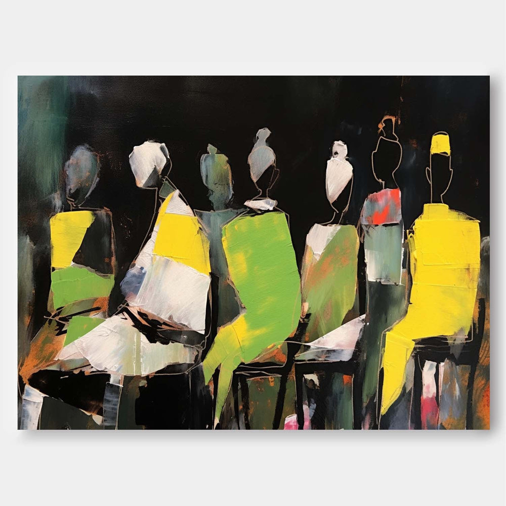 Large Modern Abstract Fluorescent Color Figure Silhouette Canvas Art Abstract People Painting Contemporary Art