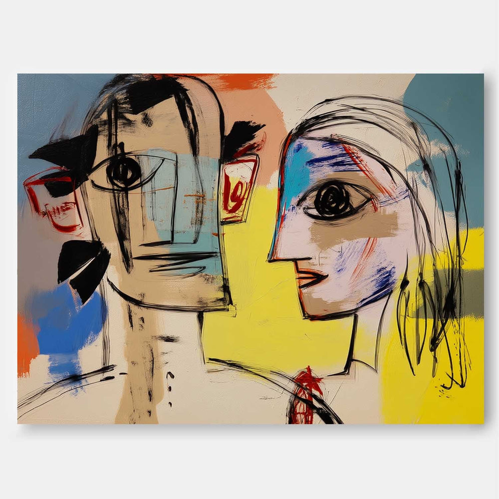 Abstract Oil Painting Canvas Original Portrait Wall Art Colorful Graffiti Couple Acrylic Painting Home Decor