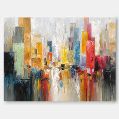 Modern Colorful Artwork Abstract City Oil Painting Texture Acrylic painting Original Wall Art Home Decor