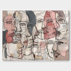 Graffiti Artwork Framed Abstract Line Face Painting Canvas Original Minimalism Modern Style Wall Art