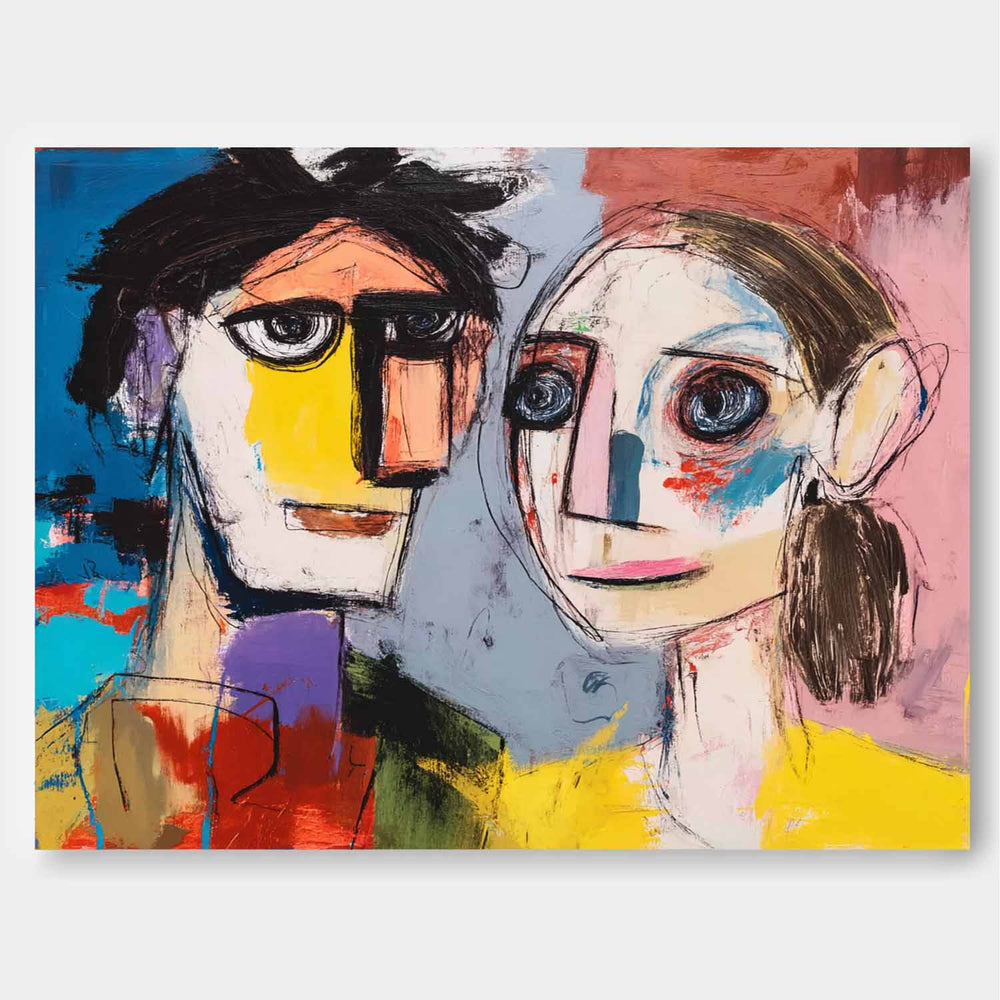 Abstract Painting Canvas Original Portrait Wall Art Colorful Graffiti Couple Acrylic Painting For Living Room
