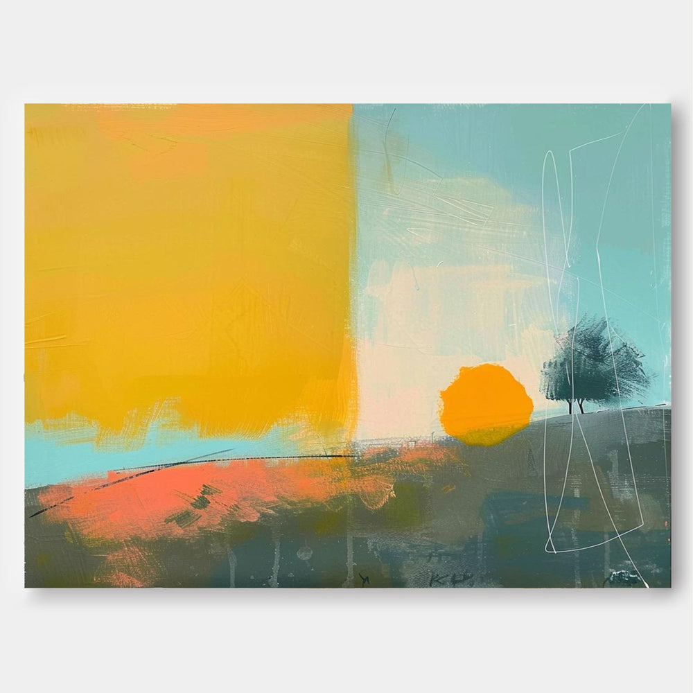 Modern Vibrant Colorful Sunset Natural Artwork Abstract Landscape Oil Painting Texture Acrylic painting