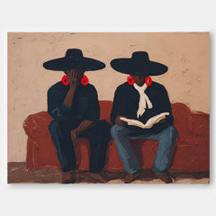 Original Oil Painting Bold Color Characters Canvas Wall Art Boho Decor Eclectic Home Interior Statement Piece