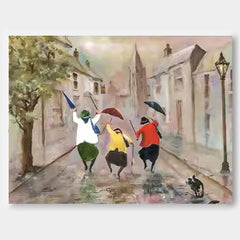Large Woman Walking In The Rain Wall Art Abstract Oil Painting Original Medieval style Artwork For Living Room