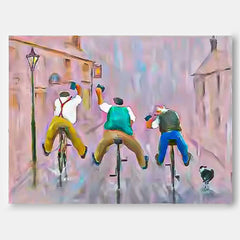 Large Man Rding A Bicycle Wall Art Abstract Oil Painting Original Medieval style Artwork For Living Room