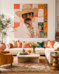 Modern Cowboy Portrait Art Geometric Abstract Painting For Living Room Decor