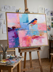 Modern Abstract Bird Painting With Pastel Colors For Living Room Decor