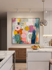 Original Hand Painted Abstract Art On Linen Canvas With Expressive Texture And Whimsical Design For Home Office