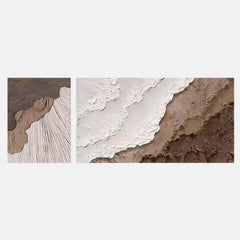 Set of 2 Large Texture Brown Ocean Wall Art Original Abstract Beach Oil Painting On Canvas For Living Room