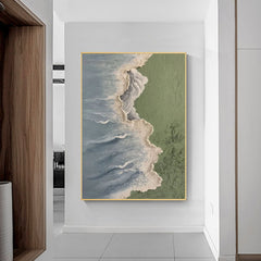 Original Abstract Beach Oil Painting On Canvas Large Blue Ocean Wall Art Seascape Painting Living room Wall Decor