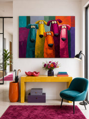 Pop Art Dog Group Painting In Bright Colors For Kids Room Or Lounge