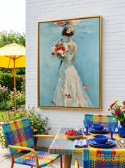 Underwater Bride Painting With Goldfish And Flowers For Romantic Home Decor