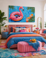 Vibrant Flamingo Pool Painting For Summer Home Decor With Retro Pop Art Style