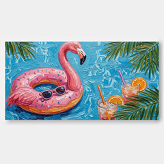 Vibrant Flamingo Pool Painting For Summer Home Decor With Retro Pop Art Style