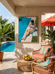 Woman By The Pool Original Oil Painting For Modern Living Room Decor
