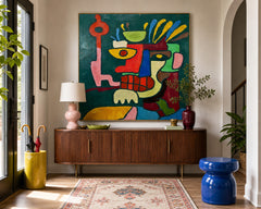Vibrant Abstract Portrait Painting With Graffiti Elements For Modern Home Decor