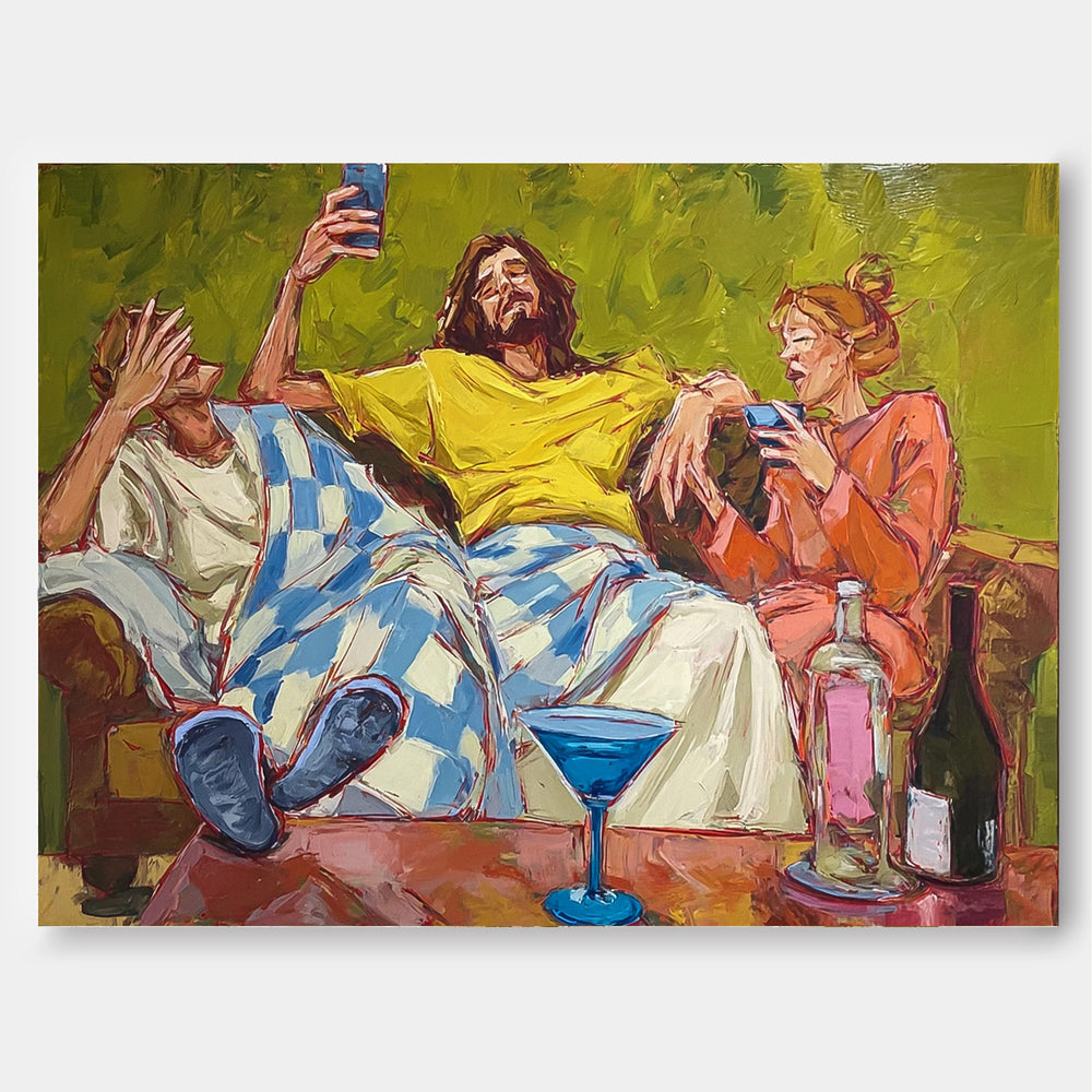 Large Canvas Wall Art Depicting A Casual Party Scene For Lounge And Bar