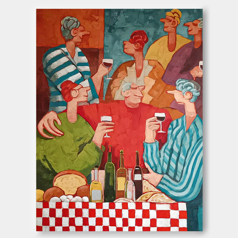 Vibrant People Painting Of Festive Dinner Party For Dining Room Wall Decor