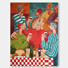 Vibrant People Painting Of Festive Dinner Party For Dining Room Wall Decor