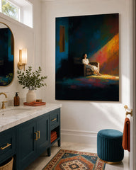 Expressive Woman Painting With Dramatic Light And Shadow For Modern Living Room Decor