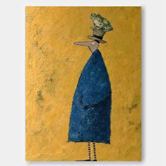 Abstract People Painting With Frog Minimalist Gold Blue Wall Art For Living Room