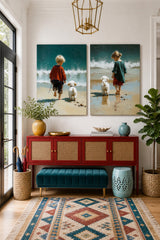 Modern Two Piece Wall Art Set Featuring Kids And Pets For Nursery