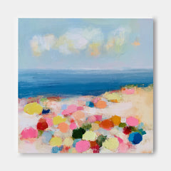 Vibrant Square Canvas Painting Of Seaside Scenery With Expressive Brushstrokes