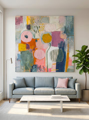 Original Hand Painted Abstract Art On Linen Canvas With Expressive Texture And Whimsical Design For Home Office