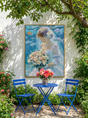 Unique Square Canvas Art Of Bride Underwater With Bouquet For Living Room Wall