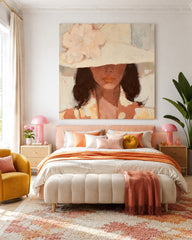 Chic Square Canvas Art Of Lady In Hat For Bedroom And Lounge Wall Decoration
