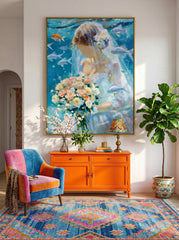 Unique Square Canvas Art Of Bride Underwater With Bouquet For Living Room Wall