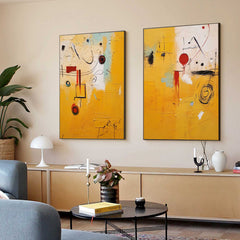 Set of 2 Yellow Large Abstract Graffiti Oil Painting Modern Wall Art Original Texture acrylic Painting Living Room Decor
