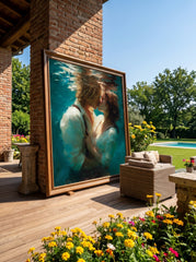Underwater Lovers Original Oil Painting Square Canvas Romantic Sea Art For Modern Home Decor