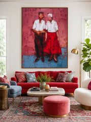 Elderly Couple Portrait Oil Painting Expressive Red And Blue Modern Art For Home