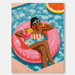 Vibrant Poolside Pop Art Painting With Citrus Motifs For Summer Home Decor