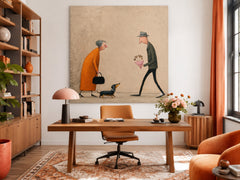 Whimsical Figurative Art Print Romantic Scene With Dachshund