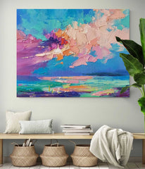 Colorful Sunset Oil Painting Original Wall Art Abstract Landscape Painting Living Room Decor