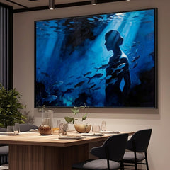 Underwater Surrealism Oil Painting With Female Silhouette And Fish For Modern Home Decor
