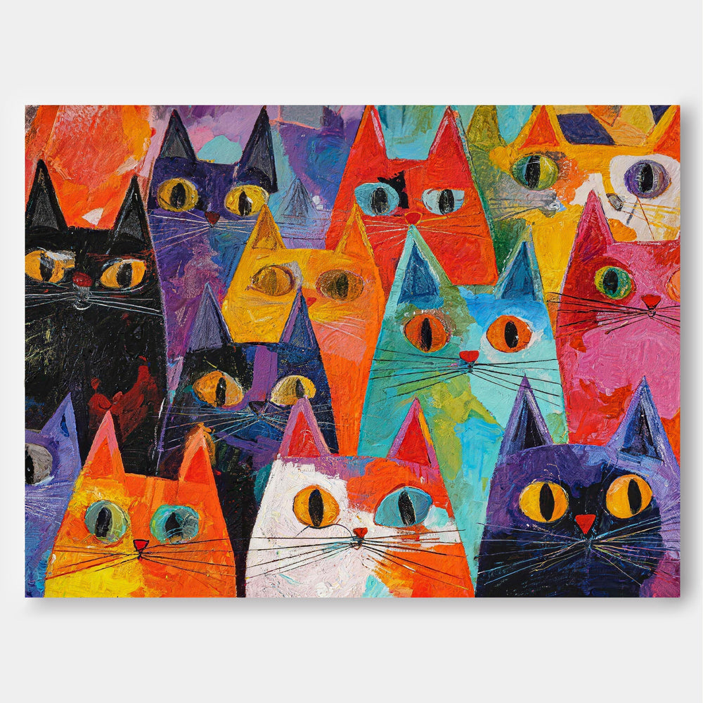 Modern Expressionist Cat Painting With Rich Texture And Bold Colors For Wall Art