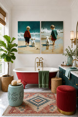 Modern Two Piece Wall Art Set Featuring Kids And Pets For Nursery
