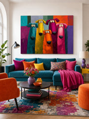 Pop Art Dog Group Painting In Bright Colors For Kids Room Or Lounge