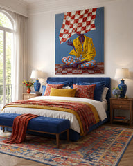 Original Surrealist People Painting With Bold Colors And Abstract Patterns For Modern Wall Art