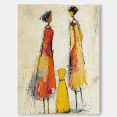 Abstract Couple Painting On Textured Linen Canvas For Modern Home Decor
